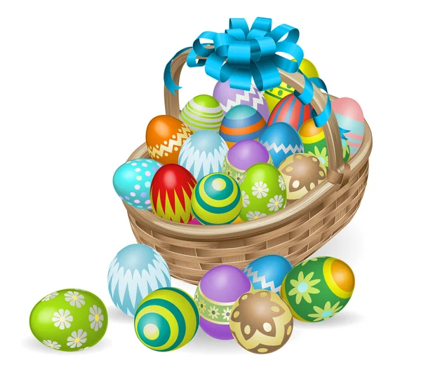 Panier d'oeufs de Pâques peints colorés — Image vectorielle