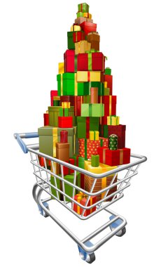 Shopping trolley cart with lots of gifts clipart