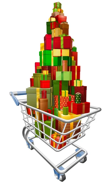 Shopping trolley cart with lots of gifts — Stock Vector
