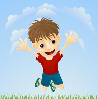 Young happy boy jumping clipart