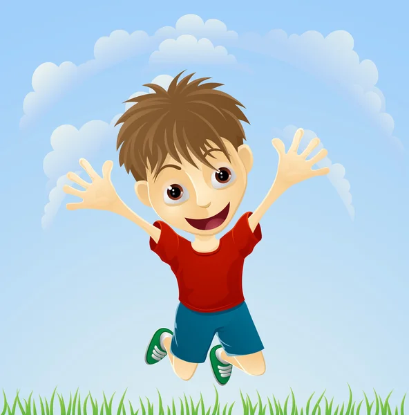 Jovem menino feliz pulando — Vetor de Stock
