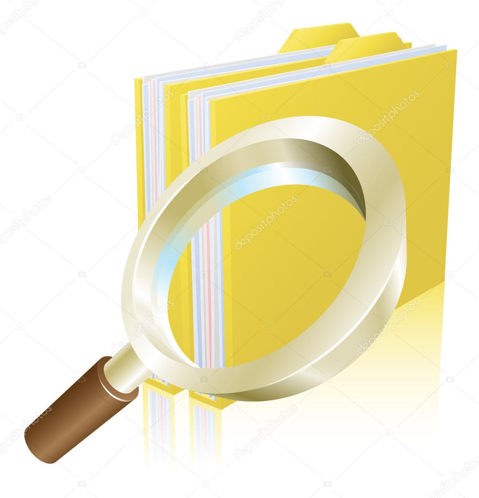 Magnifying glass data file folder search concept