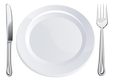 Empty plate and knife and fork cutlery clipart