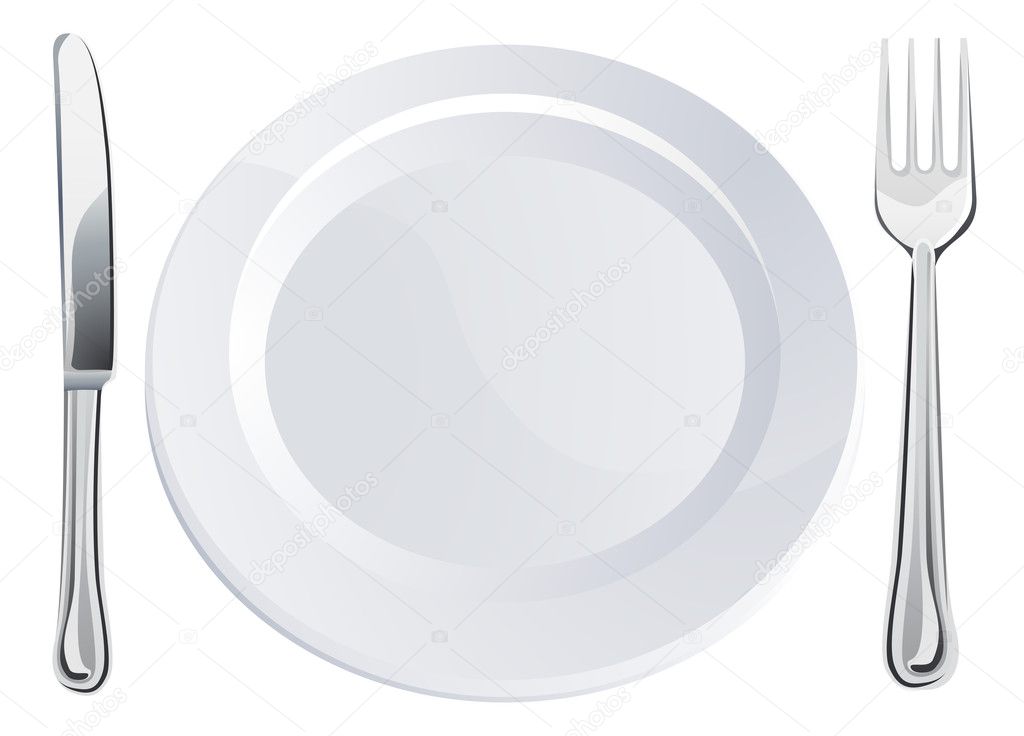 Empty plate and knife and fork cutlery