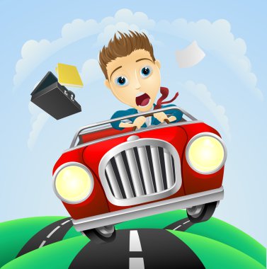 Young businessman driving fast classic car vector