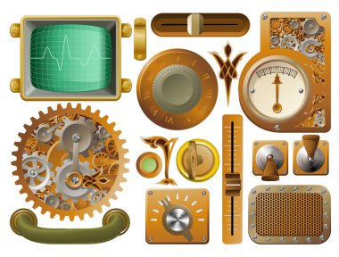 Victorian Steampunk design elements clipart