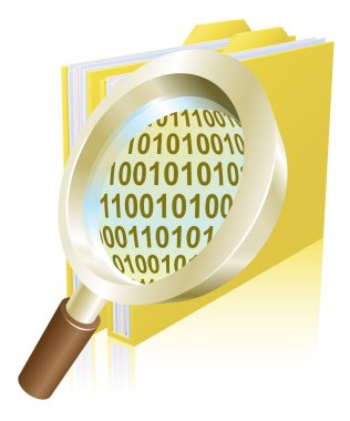 Magnifying glass binary data file folder concept clipart