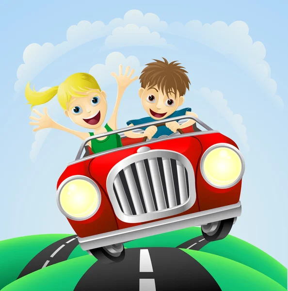 Jonge man en vrouw in auto — Stockvector