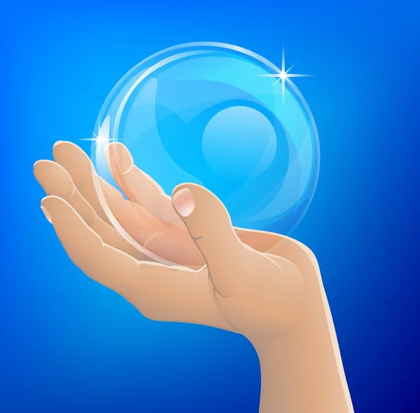 Hand holding bubble or glass ball — Stock Vector