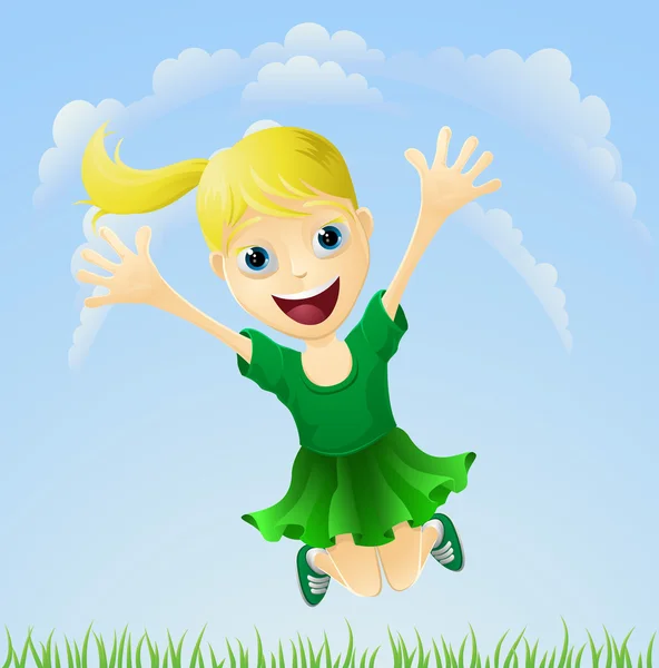 Fiatal, boldog lány jumping — Stock Vector