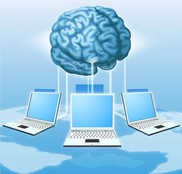 コンピューターの脳のコンピューティングのコンセプト — ストックベクタ