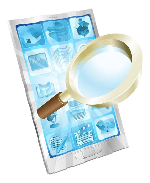 Ingrandimento vetro icona di ricerca concetto di telefono — Vettoriale Stock