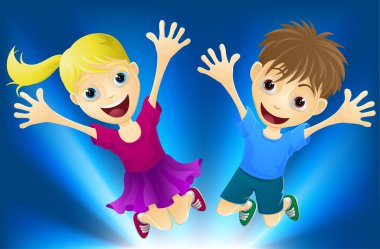 Happy children jumping for joy clipart