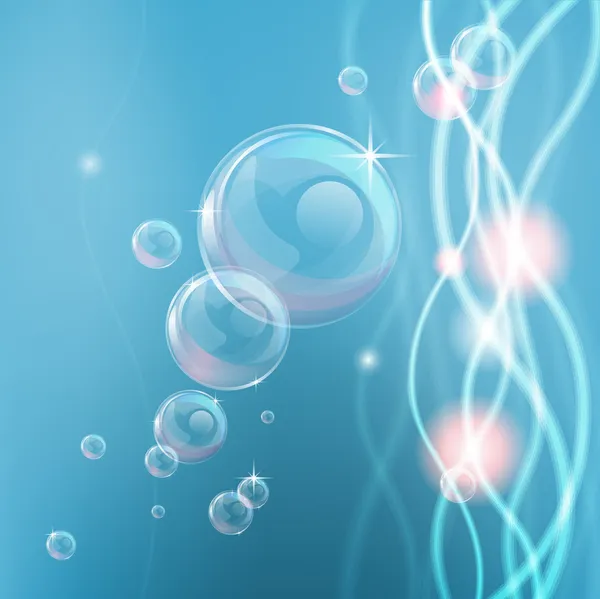 Огни и стеклянные пузыри синий фон — стоковый вектор