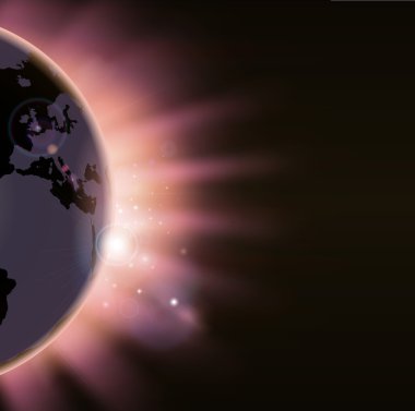 Sun rays burst over the globe clipart