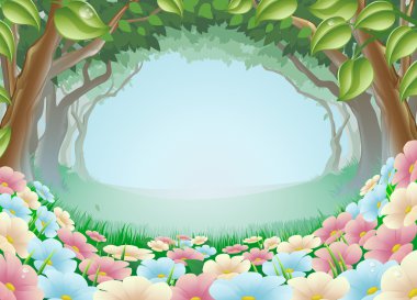 Картина, постер, плакат, фотообои "красивая иллюстрация фэнтези-леса цветы", артикул 8934741