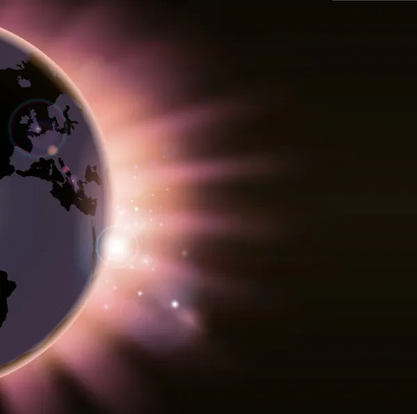 Sonnenstrahlen platzen über den Globus — Stockvektor