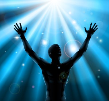 Spiritual man with arms raised up concept clipart