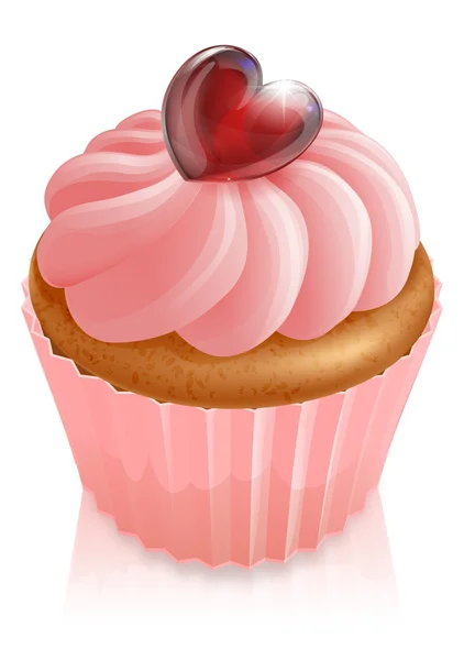 Pastel de hadas rosa cupcake con decoración de corazón — Vector de stock