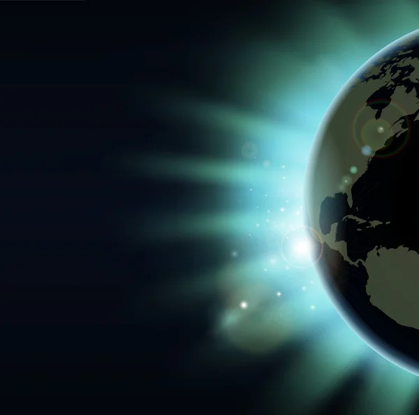 Wereld globe eclipse zonsopgang concept — Stockvector