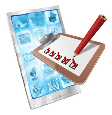 Online survey phone app clipboard concept clipart