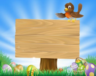 Easter sign with bird and eggs clipart