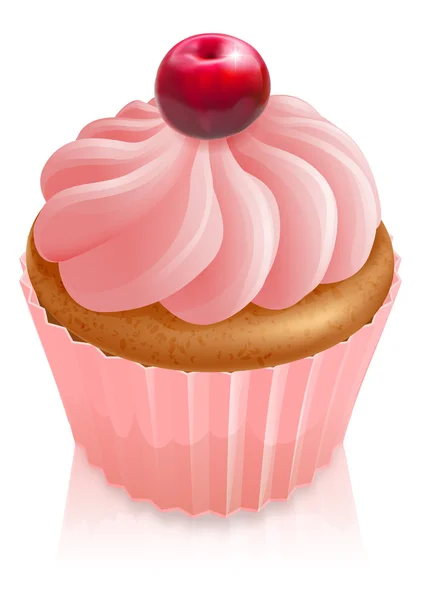Cupcake τούρτα ροζ παραμύθι με κεράσι — Διανυσματικό Αρχείο