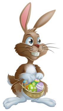 Easter bunny rabbit holding Easter eggs basket clipart
