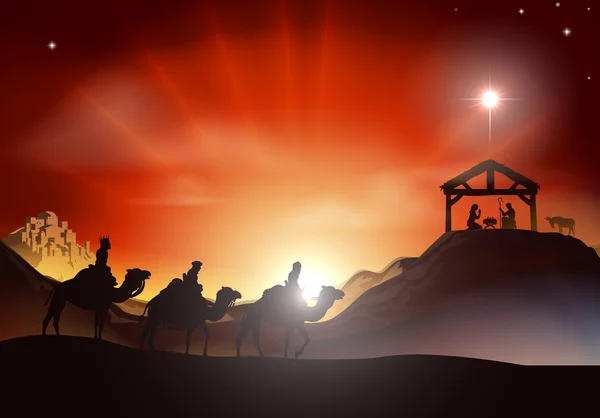 Traditionnel Noël crèche scène — Image vectorielle