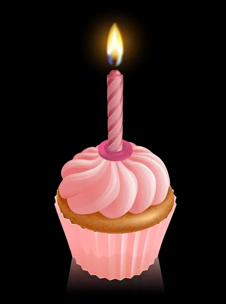 Cupcake τούρτα ροζ παραμύθι με κερί γενέθλια — Διανυσματικό Αρχείο