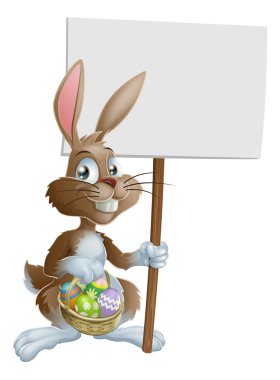 Easter bunny rabbit holding sign clipart