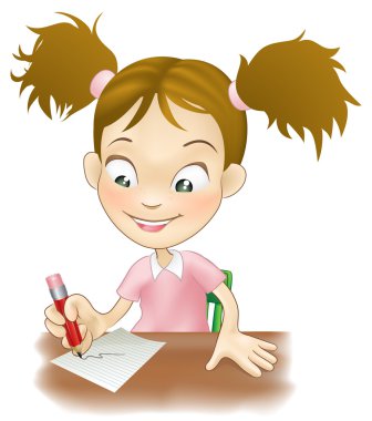 Young girl writing at her desk clipart