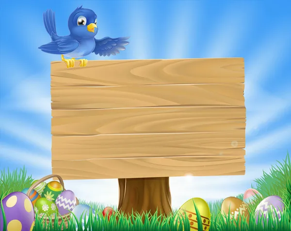 Modrý pták velikonoční kreslených pozadí — Stockový vektor