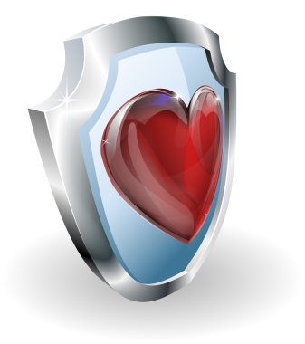 Heart on 3D shield icon clipart