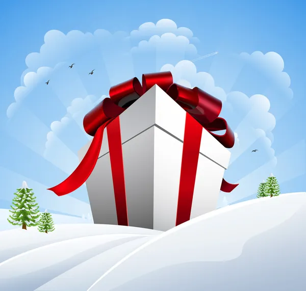 Riesiges Weihnachtsgeschenk im Schnee — Stockvektor