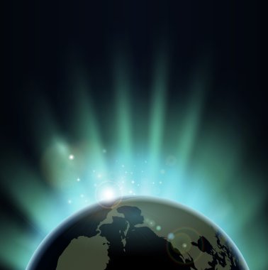 Sunburst over the world globe clipart