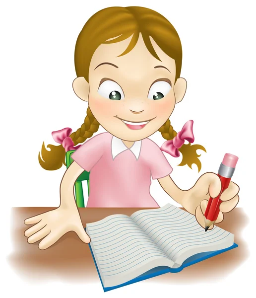 Νεαρή κοπέλα που γράφει σε ένα βιβλίο — Διανυσματικό Αρχείο