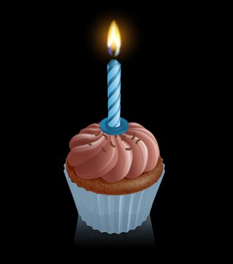 Chocolate fairy cake cupcake with birthday candle clipart