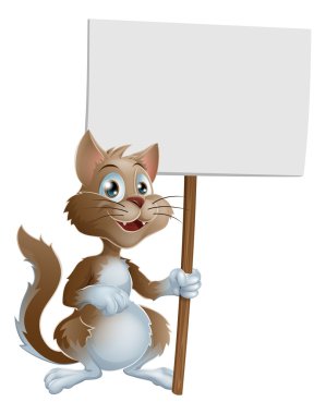 Cute cartoon cat character with sign clipart