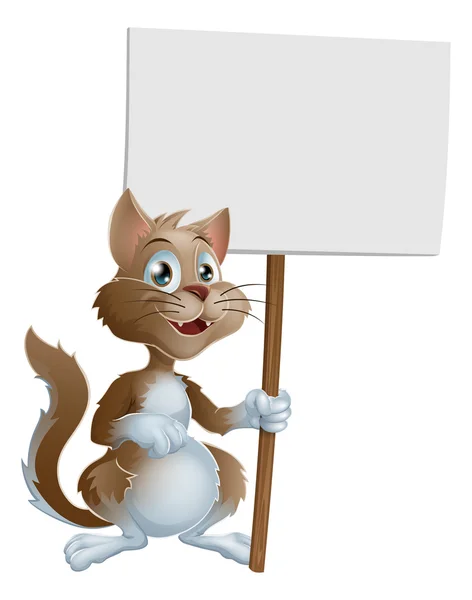 Ładny kot kreskówka z znak — Wektor stockowy