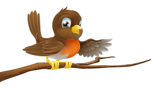 Robin fågel på gren pekar — Stock vektor
