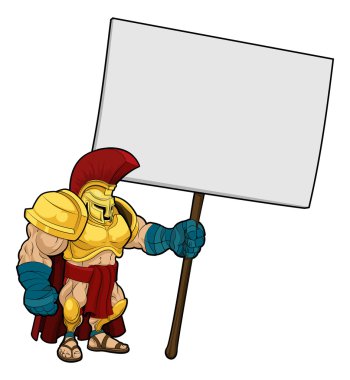 Tough Spartan or Trojan holding sign board clipart