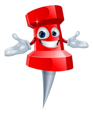 Push pin office supply mascot clipart