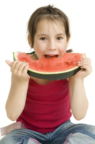 Liten flicka äter Vattenmelon — Stockfoto