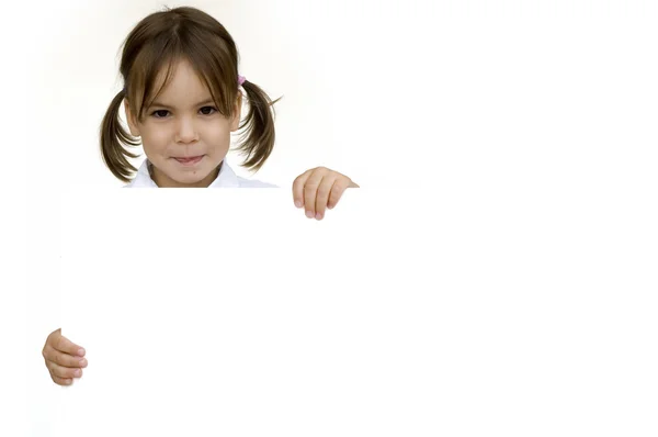 Dziewczynka trzymając transparent biały — Zdjęcie stockowe