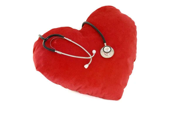 Red heart with stethoscope — Stock Photo, Image