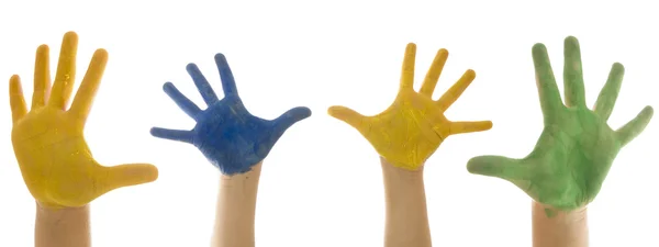 Cuatro manos infantiles pintadas — Foto de Stock