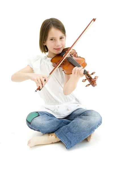 Retrato de menina jovem com violino — Fotografia de Stock