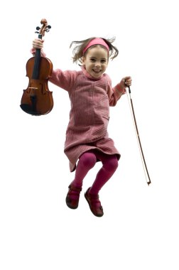 Little girl with violin jumping clipart