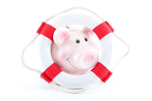 Piggy bank with lifebelt — Stock Photo, Image